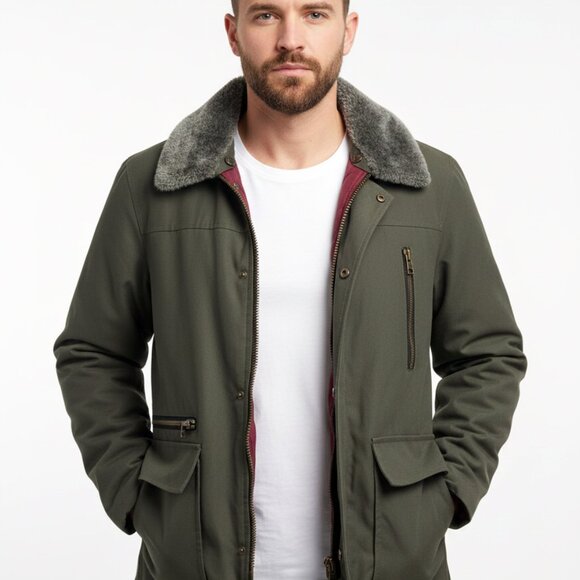 VTG LONDON FOG Men (L) Oversized Parka Winter Jacket Faux Fur Collar & Liner 90s - Picture 1 of 10